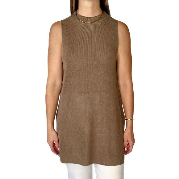 NEW MOD REF knit vest with slits in taupe - Picture 1 of 4